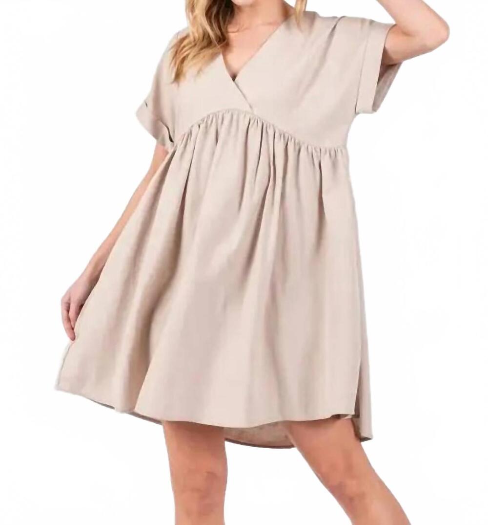 NEW FINAL TOUCH everly v neck babydoll dress in beige
